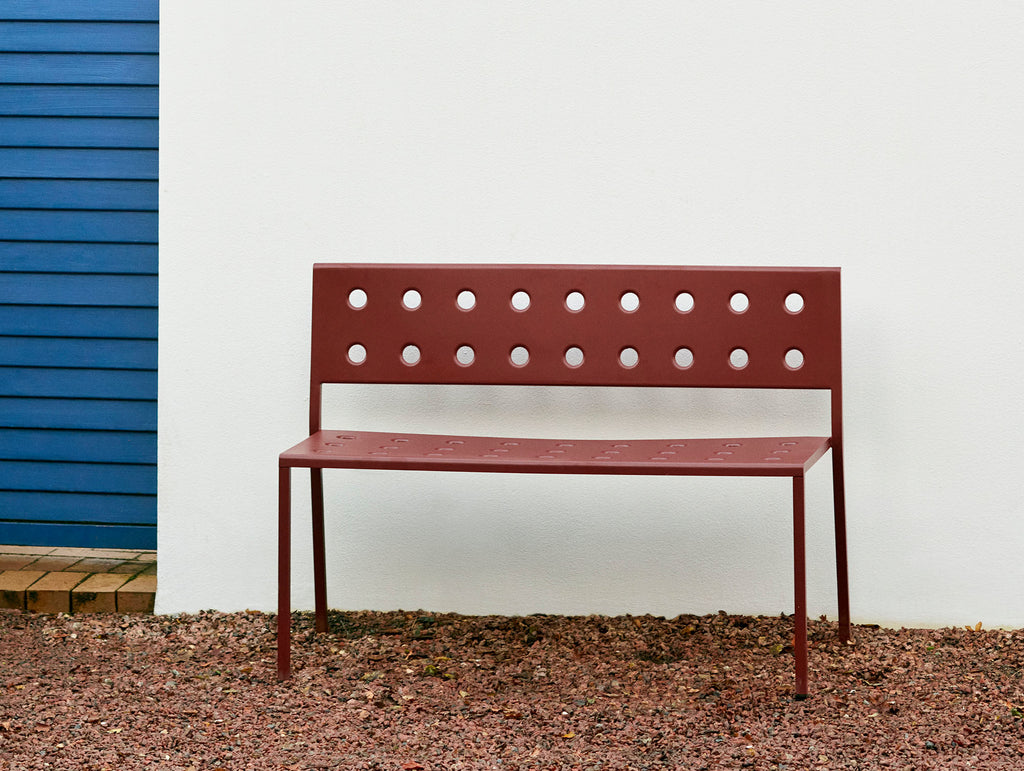 red outdoor bench