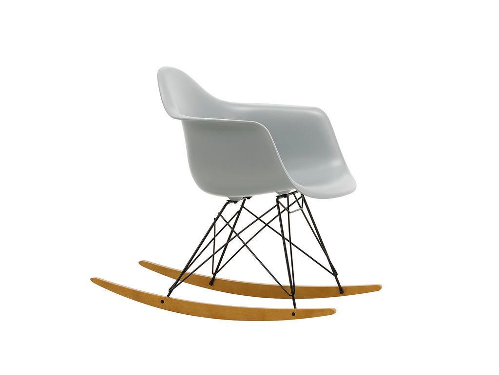 Eames RAR Plastic Armchair in Light Grey with Basic Dark Base and Golden Maple Rockers by Vitra