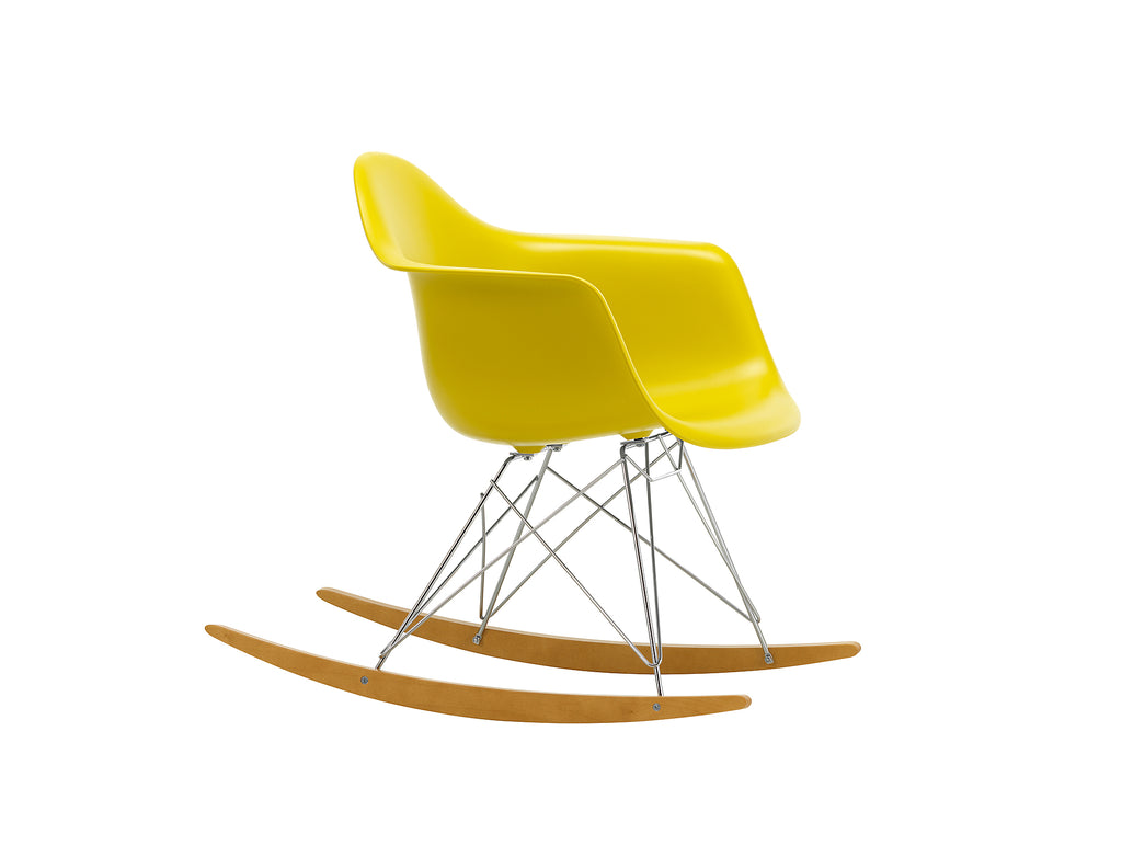 Eames RAR Plastic Armchair in Mustard with Chrome Base and Golden Maple Rockers by Vitra