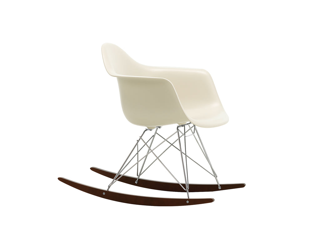 Eames RAR Plastic Armchair in Pebble with Chrome Base and Dark Maple Rockers by Vitra
